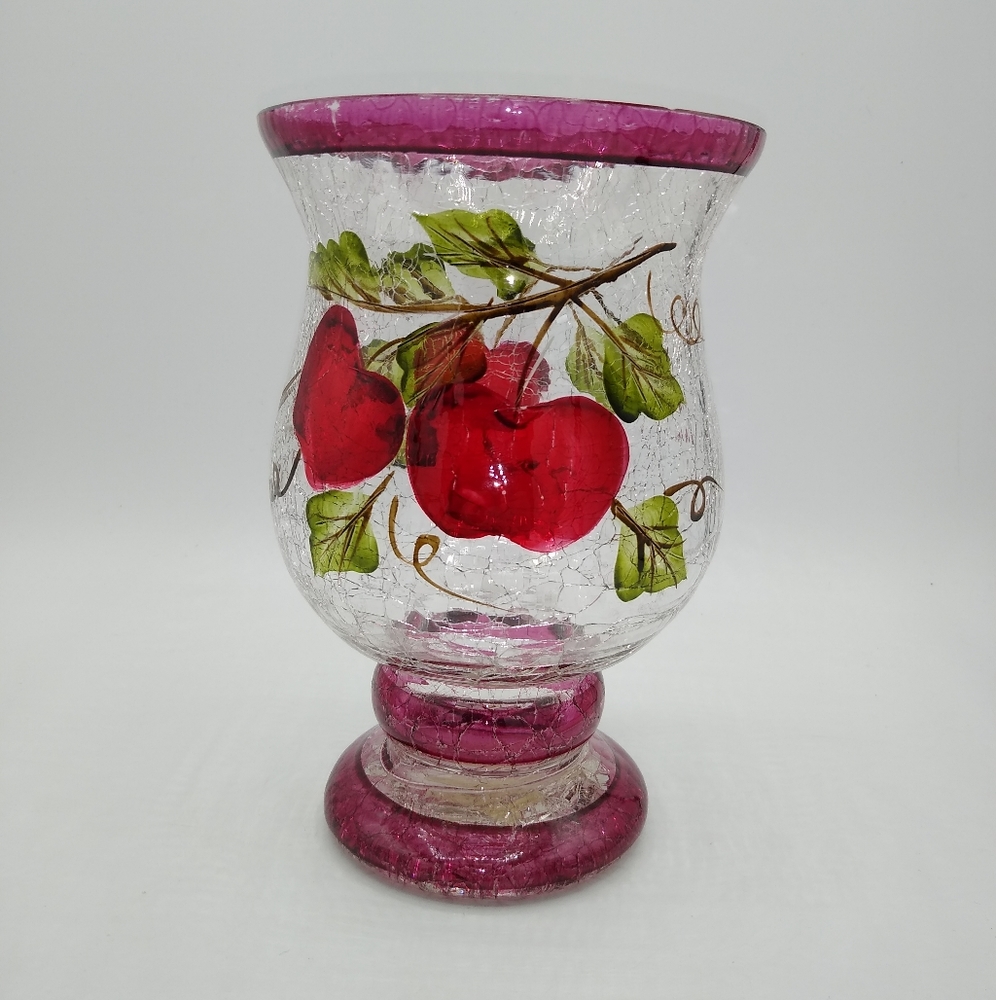 Yankee Candle Apple Crackle Glass Pedestal Footed Votive Holder Vase Centerpiece